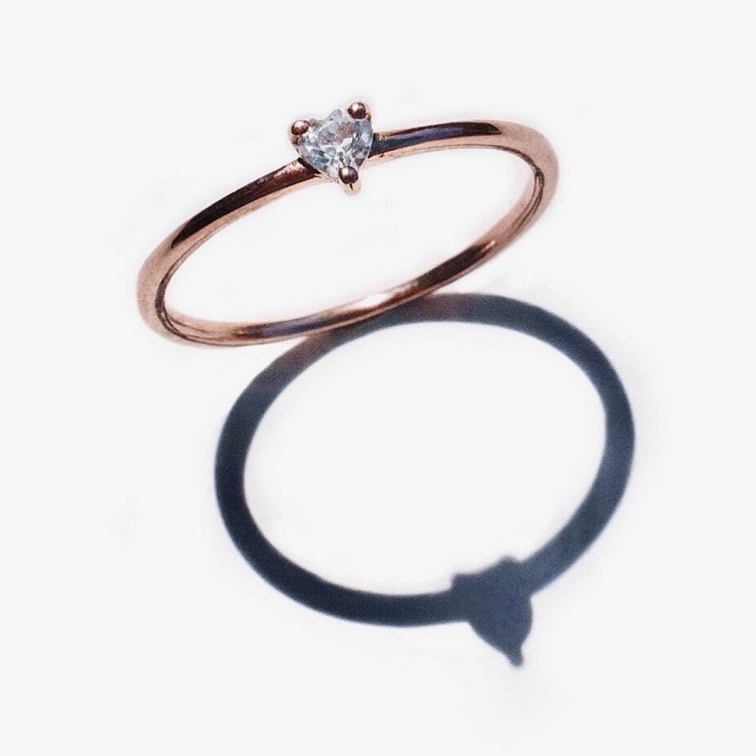 white topaz mini heart ring R399 #minimminiheart - 戒指 - 纯银 