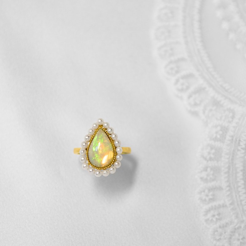 雫 蛋白石 珍珠 K金 戒指 - 戒指 - 宝石 橘色