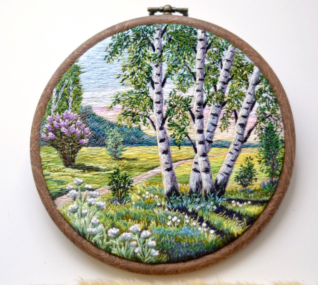 hand embroidery artwork 5.5, thread painting, landscape embroidery art - 墙贴/壁贴 - 绣线 多色
