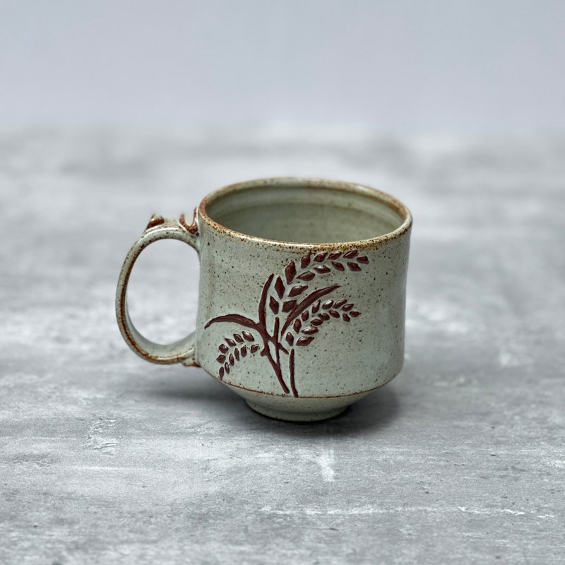 泥绘稻禾白釉陶杯 - 咖啡杯/马克杯 - 陶 白色