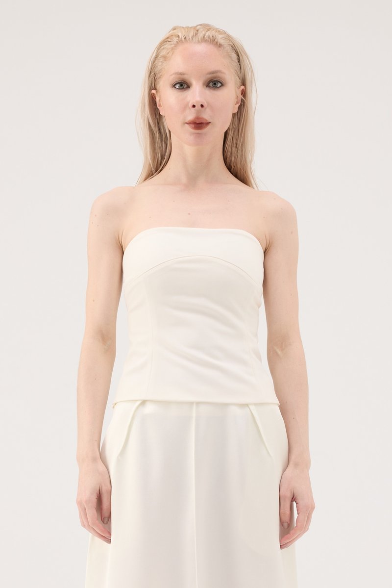 立体弧线平口上衣 - 白 - 女装背心 - 聚酯纤维 白色