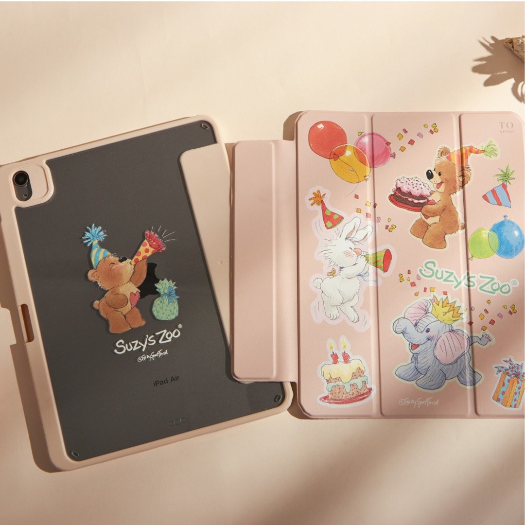 Suzy's Zoo 生日派对强悍磁吸 iPad 三折/Y 折保护壳 - 平板/电脑保护壳 - 塑料 多色