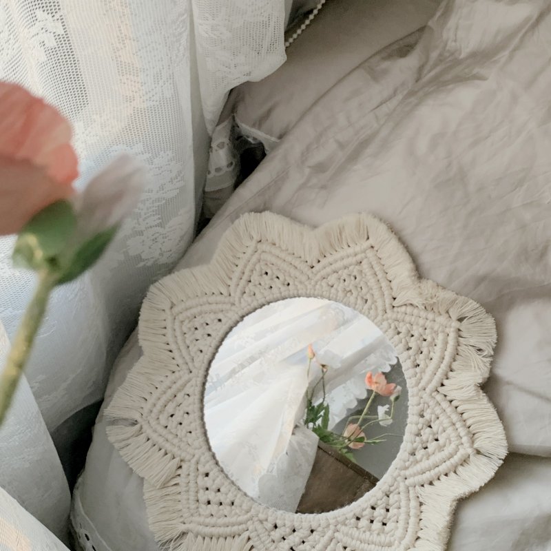 Macrame 编织 圆镜 - 摆饰 - 棉．麻 白色