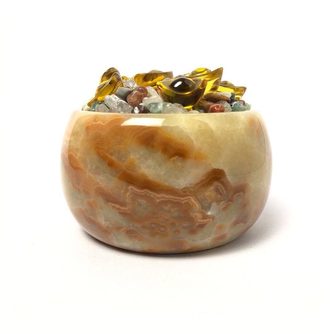 红龙玉盛世聚宝盆 精巧招财款 - 摆饰 - 玉石 橘色
