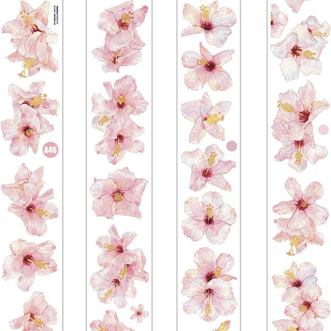 扶桑 明るい気持ち ピンクの花々 PET 和紙膠帶 (kiss-cut) - 纸胶带 - 其他材质 粉红色