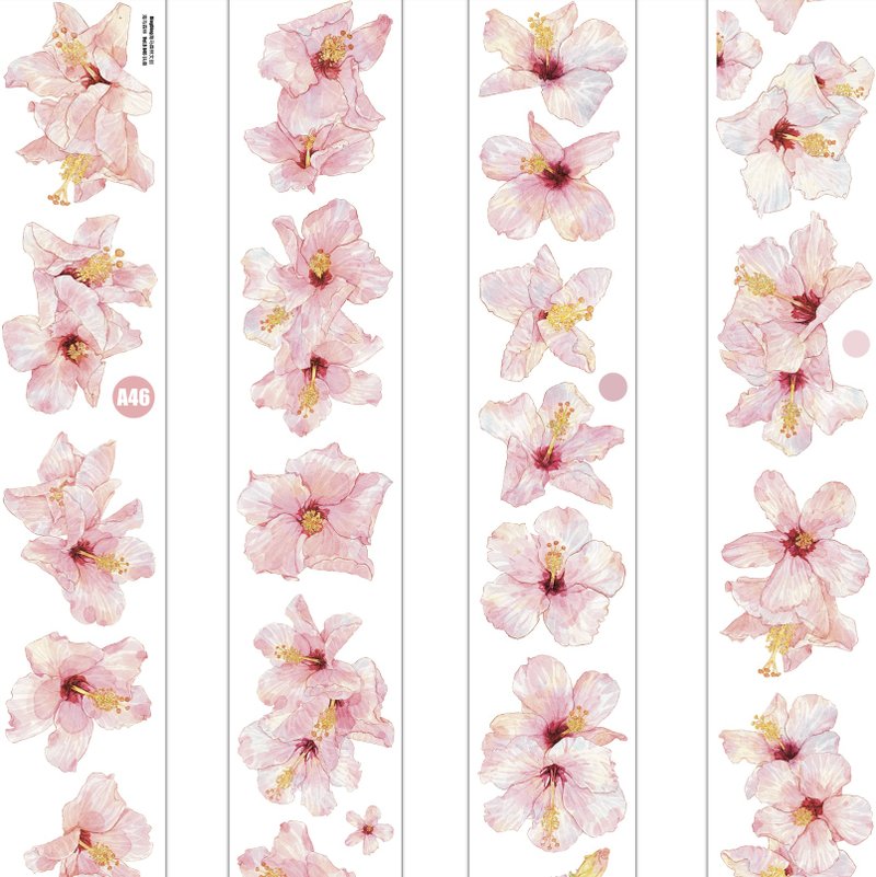 扶桑 明るい気持ち ピンクの花々 PET 和紙膠帶 (kiss-cut) - 纸胶带 - 其他材质 粉红色