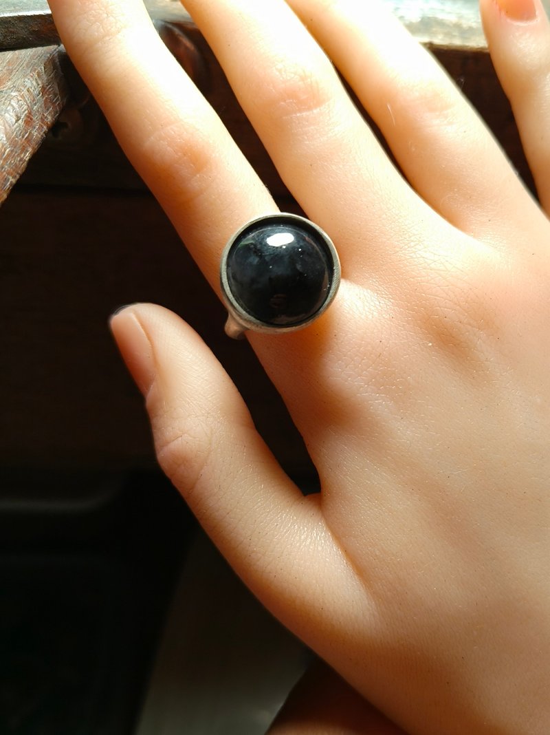 恒圆系列 | 乌鸡种翡翠蛋面戒 l 925纯银手工打造 - 戒指 - 玉石 黑色