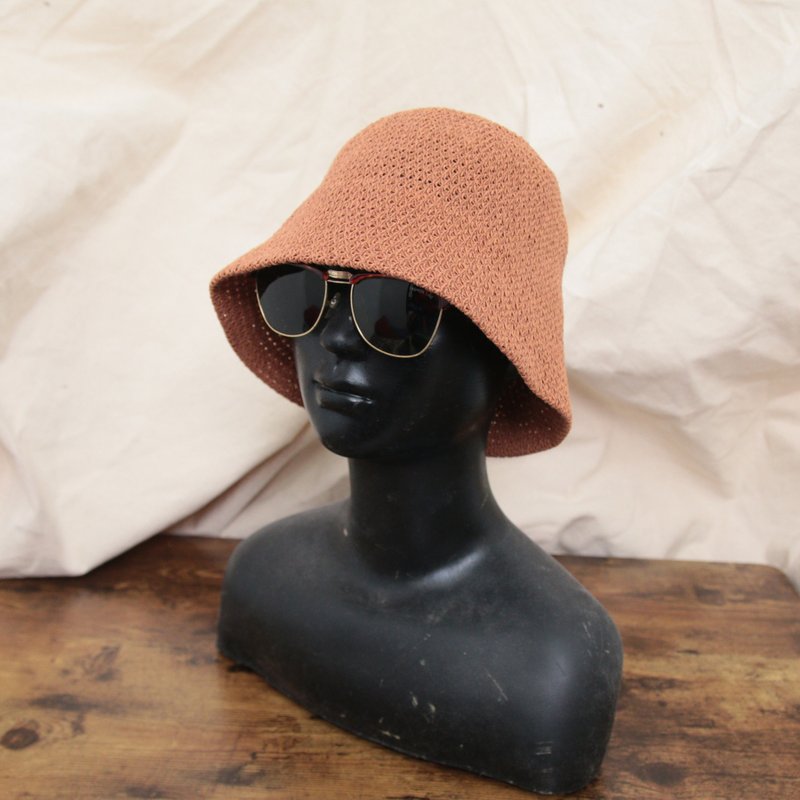 Back to Green:: 户外渔夫帽 橘红编织 渔夫帽 d-26//vintage hat - 帽子 - 羊毛 