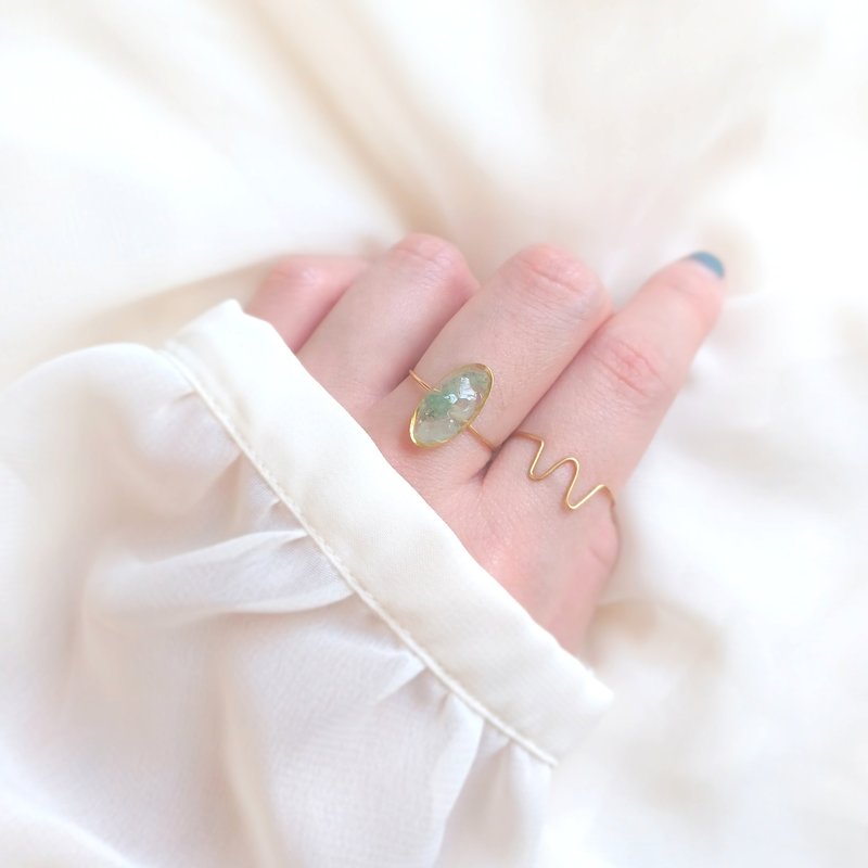 2-piece set Natural stone wire ring set NO.02 (Green Aventurine Free Size) - 戒指 - 石头 绿色