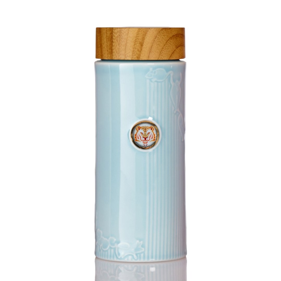福虎生威随身杯 / 大 / 双层 / 仿木纹盖 / 4色 350ml - 水瓶/水壶 - 瓷 蓝色