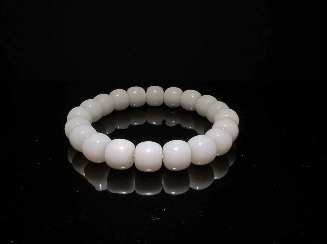 和田白玉手珠20子 9x10mm 乳白色和阗白玉 古型桶珠 手串 鉴定书 - 手链/手环 - 玉石 白色