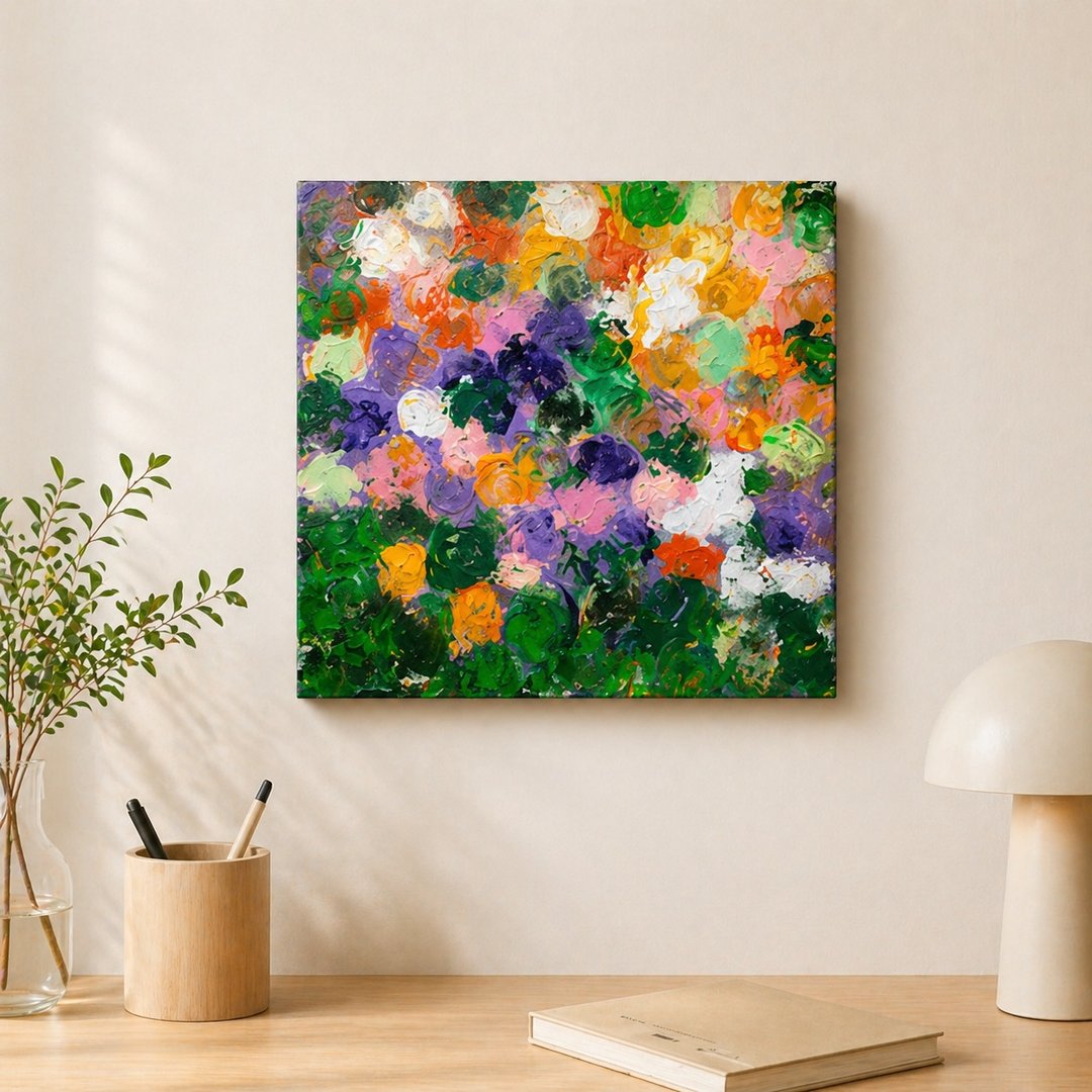 【霓光花丛】抽象花卉风景挂画 - 30×30 压克力原作 - 摆饰 - 棉 