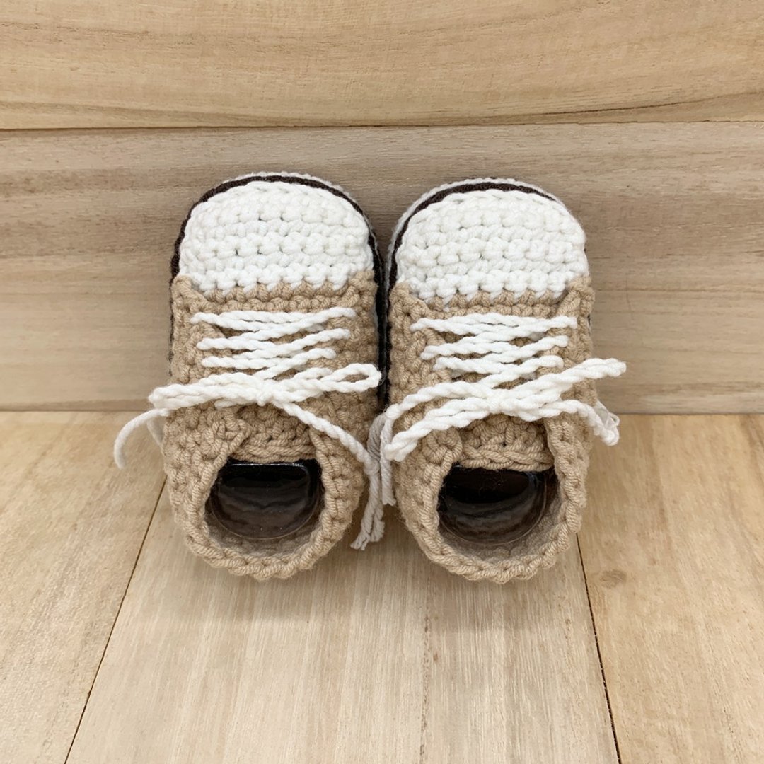 Stylish Baby Sneaker - Brown Cotton Crochet Shoes - Handmade Toddler Booties - 童装鞋 - 棉 咖啡色