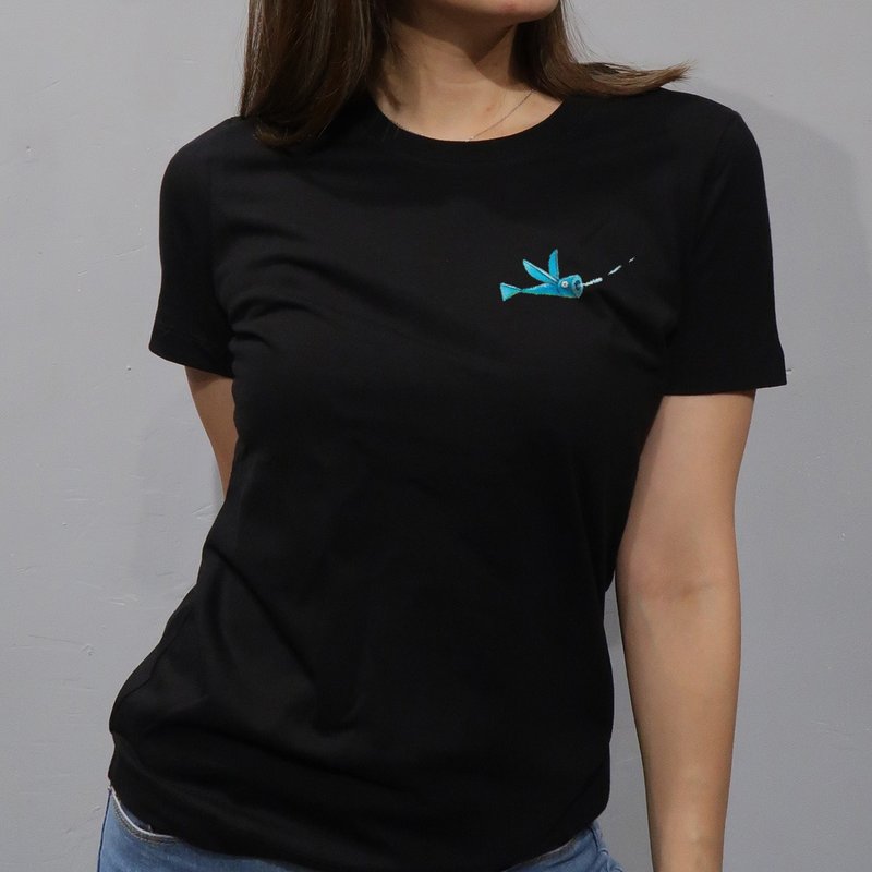 飞鱼潮流 T / 插画风格夏季必备上衣  / 女 - 女装 T 恤 - 棉．麻 黑色