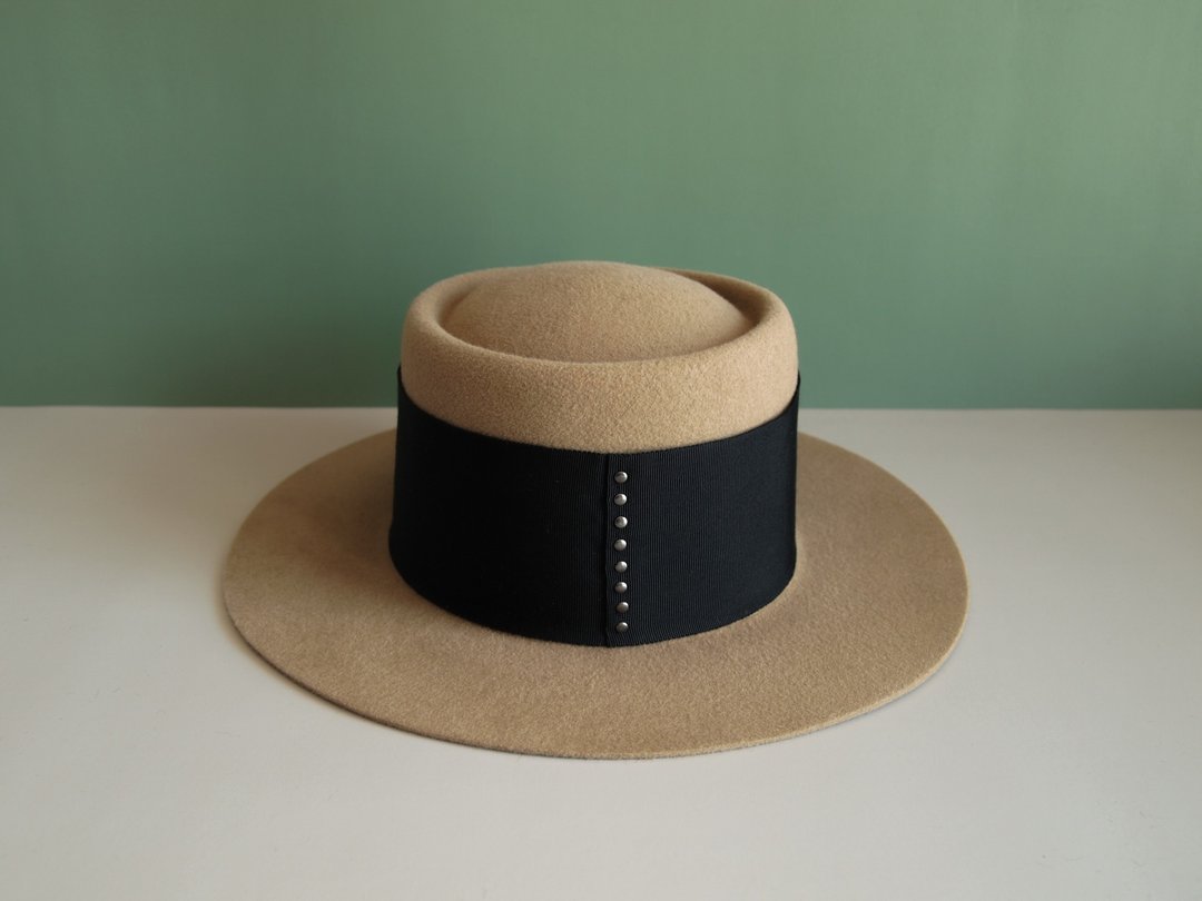 JLrs(F) spot sale hat hat luxury rabbit fur unisex felt hand work - 帽子 - 羊毛 卡其色