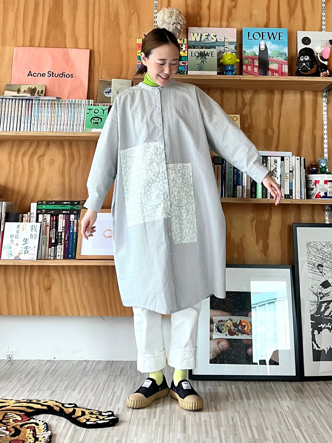 水蓝白细条立领长衬衫 只剩一件 - 女装衬衫 - 棉 蓝色