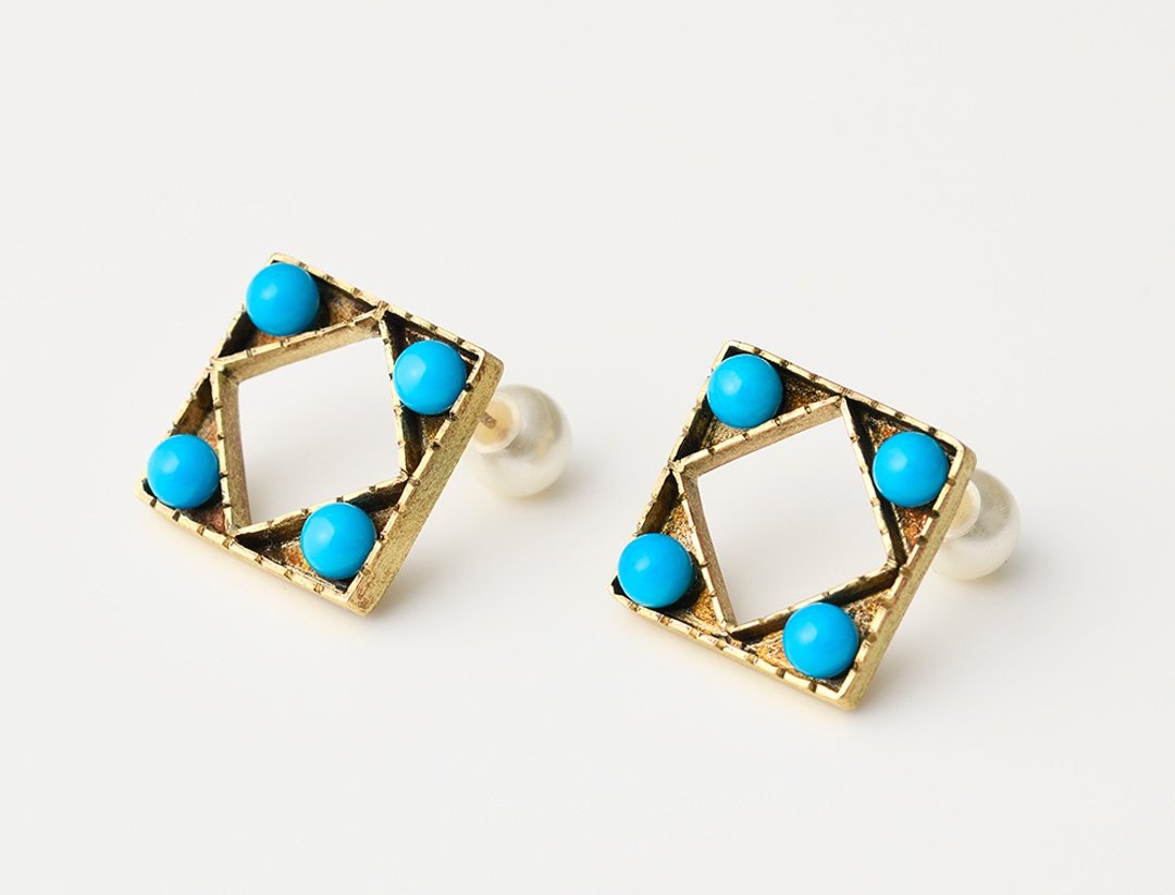 CP186 (turquoise) - 耳环/耳夹 - 其他金属 蓝色