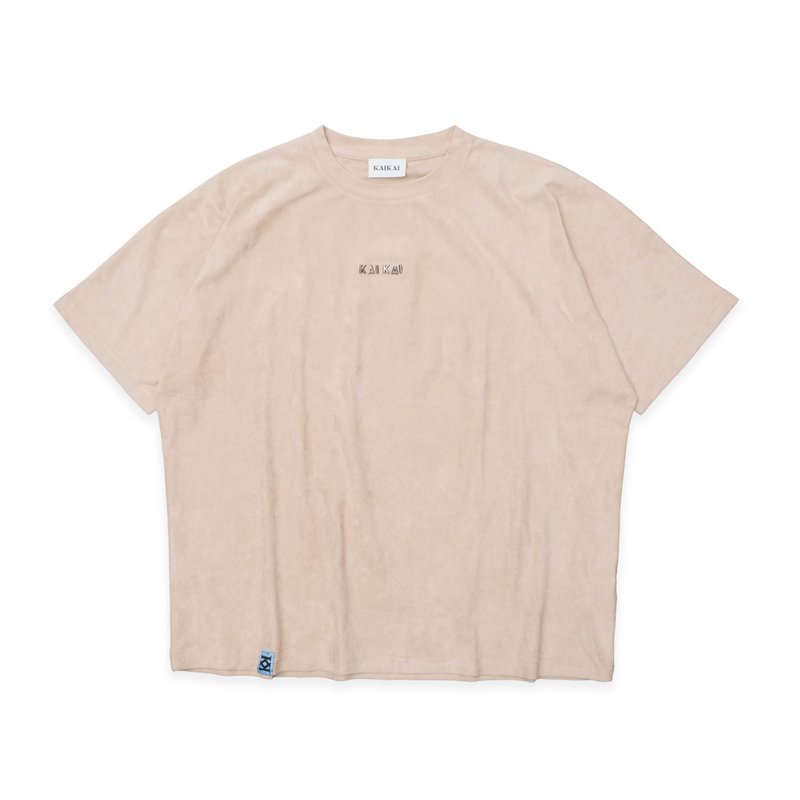 KAIKAI - Fearless - 麂皮绒Logo插肩短袖Tee - 杏色 - 男装上衣/T 恤 - 聚酯纤维 多色