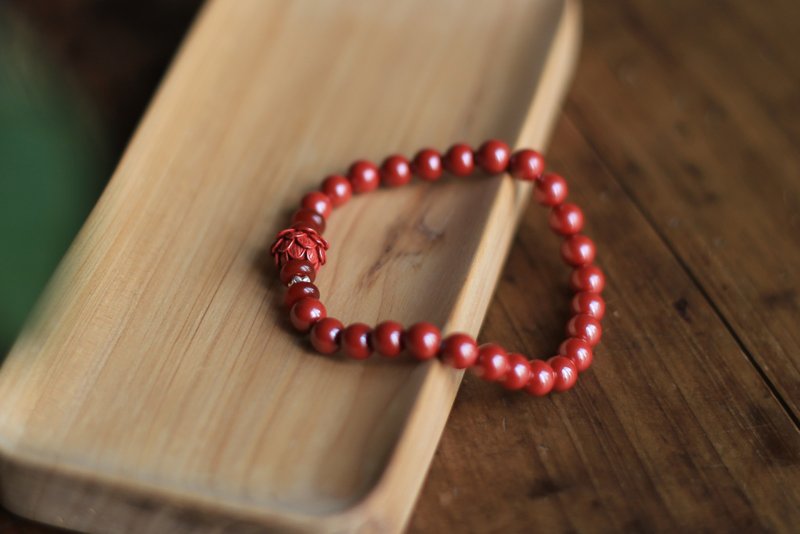 春秋手作 | 原矿高含量帝王朱砂圆珠 莲花 | 辟邪 化太岁 - 手链/手环 - 半宝石 