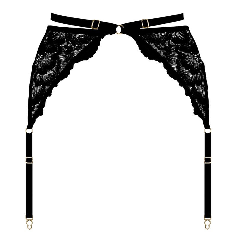 黑色蕾丝吊袜带 - 弹性花卉蕾丝吊袜带 - 丝袜吊带 - 女士内衣裤 - 聚酯纤维 黑色