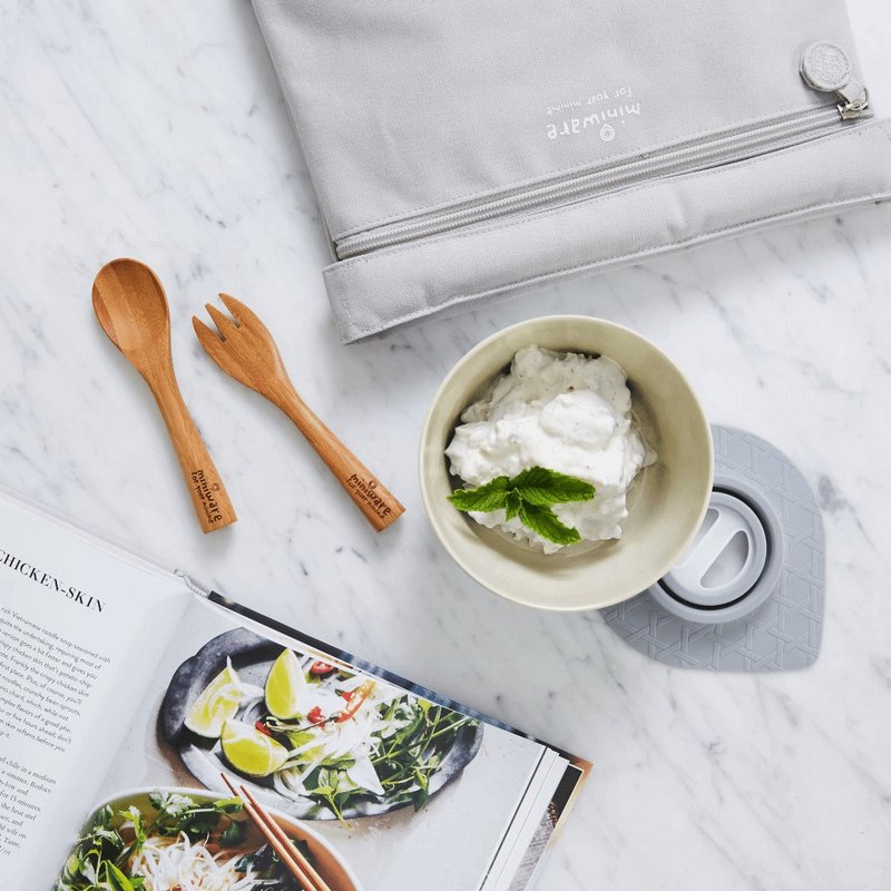 【福利品出清】旅行餐具组 – 麦片碗组+孟宗竹叉匙组+旅行收纳袋 - 儿童餐具/餐盘 - 环保材料 多色