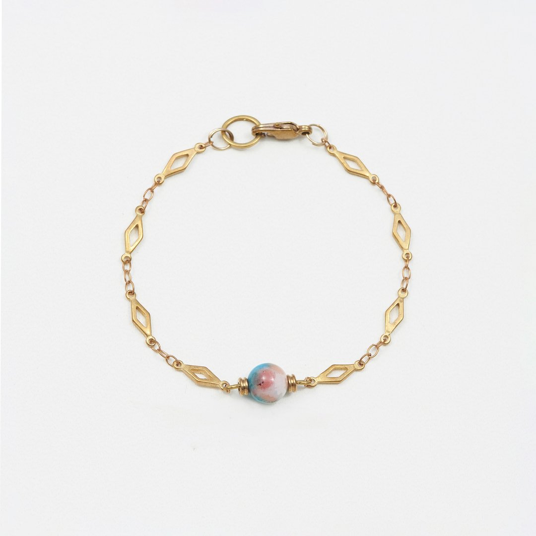 Persia Jade ' rhombus bracelet - 波斯玉菱形黄铜链手链 - 手链/手环 - 宝石 金色