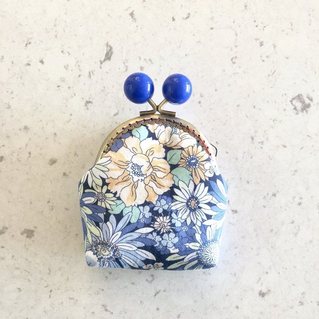 小彩虹糖果口金零钱包-蓝花 - 皮夹/钱包 - 棉 蓝色