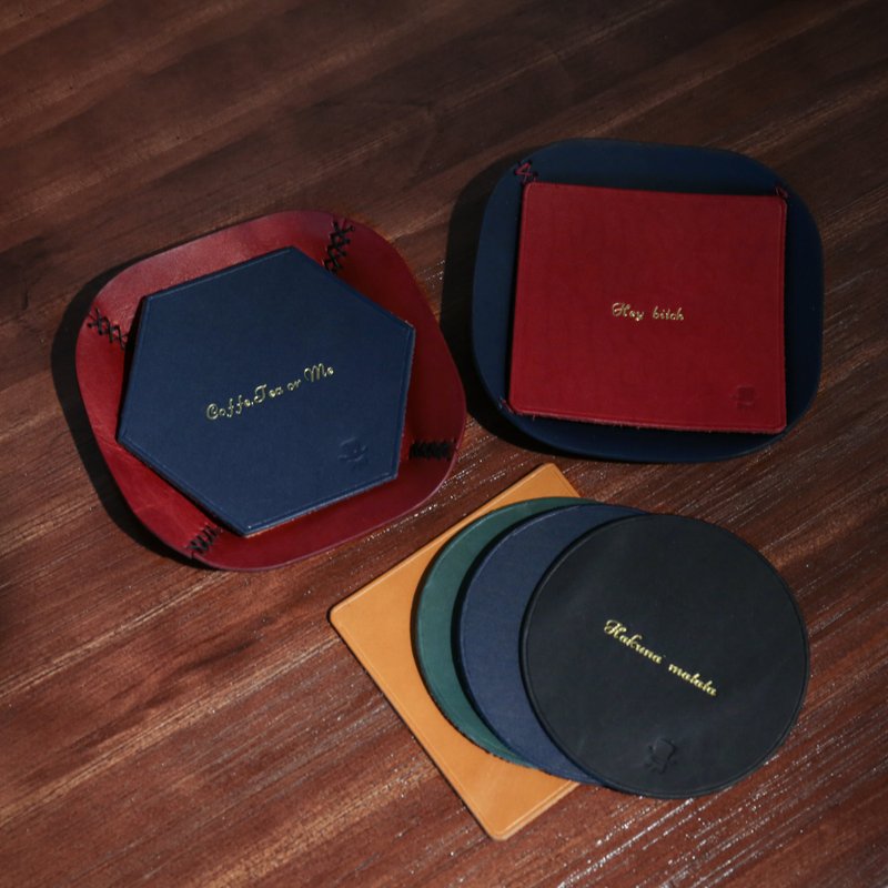 定制化礼物【杯垫】皮革手作定制烫金 植鞣真皮 含包装 定制刻 - 杯垫 - 真皮 多色