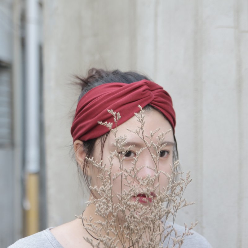 深红莱卡布  宽版  手工十字松紧发带 - 发带/发箍 - 其他材质 红色