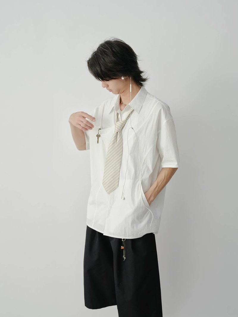重塑 不规则分割设计短袖衬衫 - 男装衬衫 - 其他材质 白色