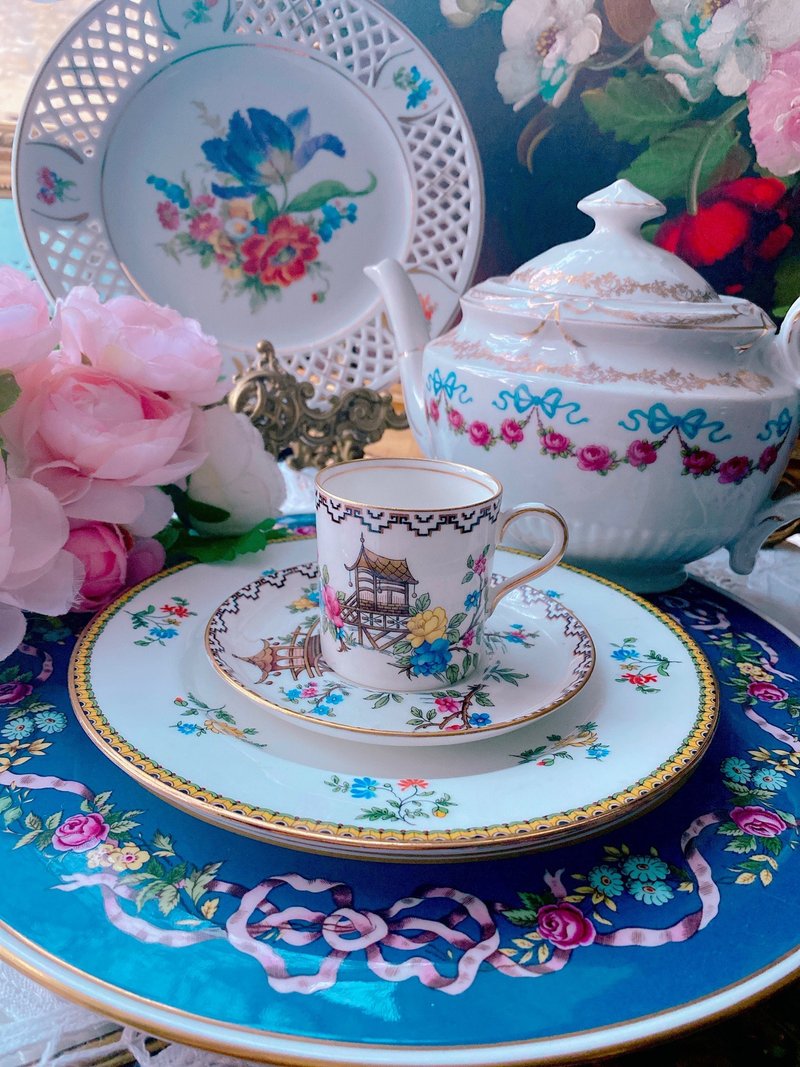 英国制骨瓷Aynsley 安兹丽1905年手绘古董杯两件组百年古董 - 茶具/茶杯 - 瓷 多色