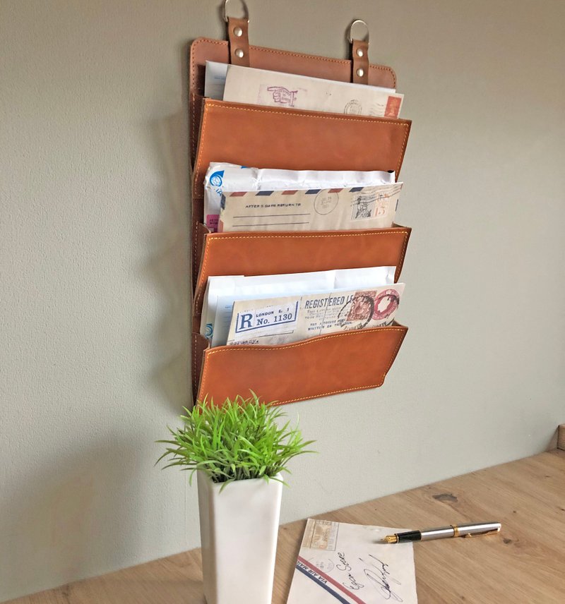 Leather wall mail pocket, leather wall pocket organizer, Leather wall organizer - 收纳用品 - 真皮 多色