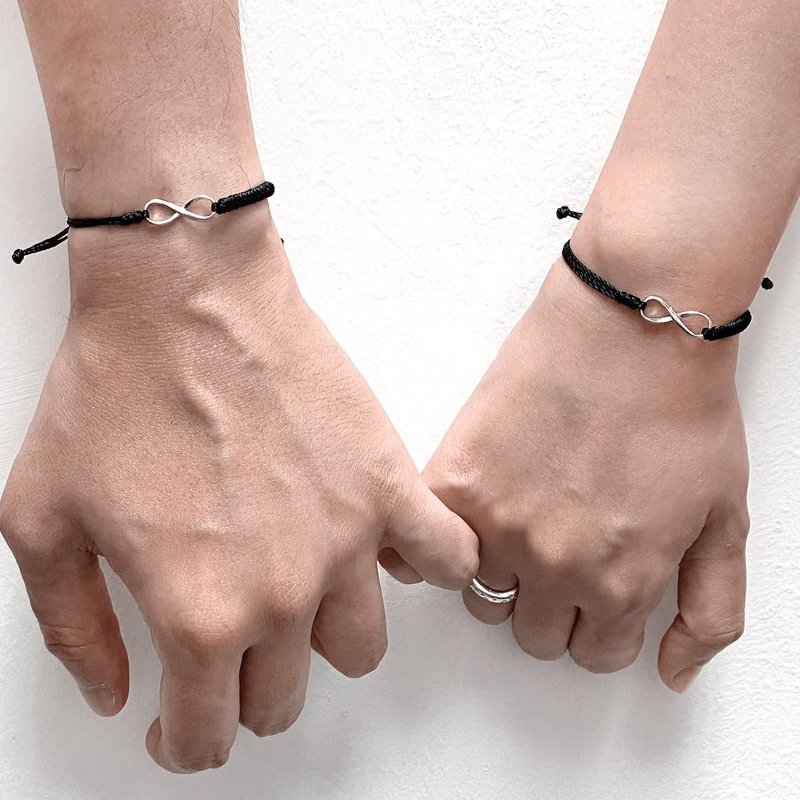 爱无限情侣黑色手绳 | 银手链 | 纯银手链 | 情侣手链 (套装) - 手链/手环 - 银 
