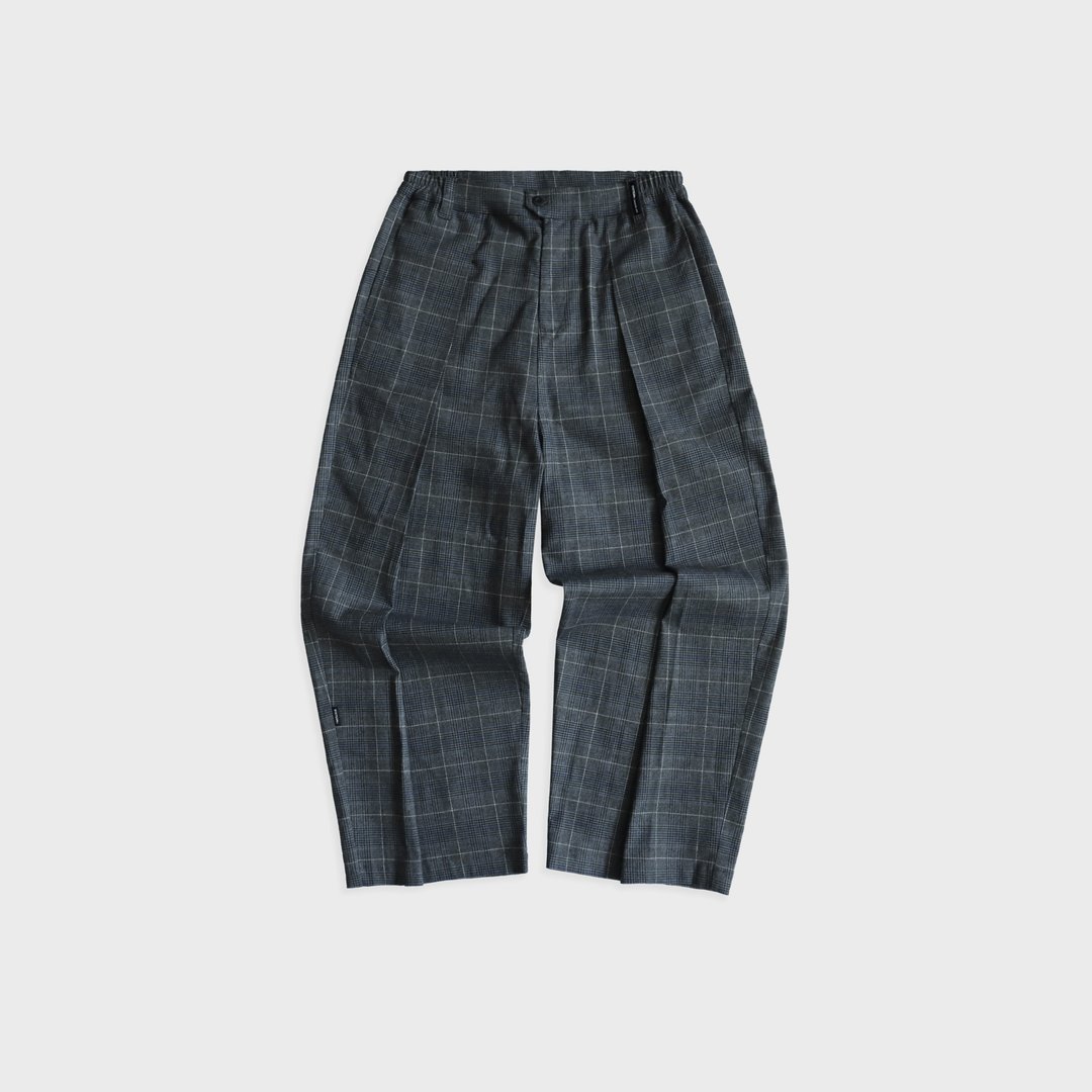 DYCTEAM - Brushed Plaid Loose pleated full-length pants - 男士长裤 - 其他材质 灰色