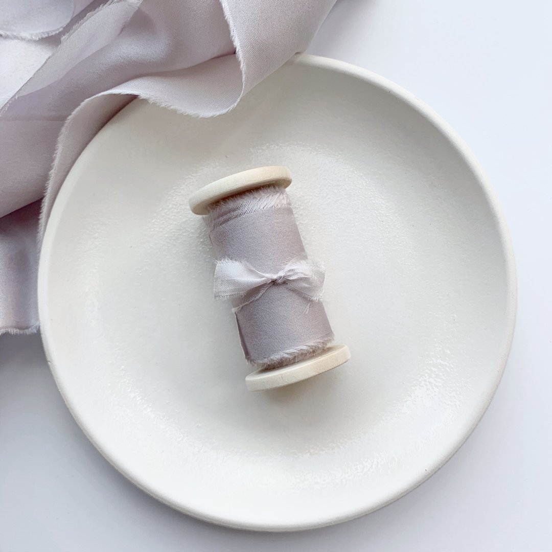 Mist Silk Ribbon | Hand Dyed Silk ribbon on Wood Spool - 包装材料 - 丝．绢 灰色