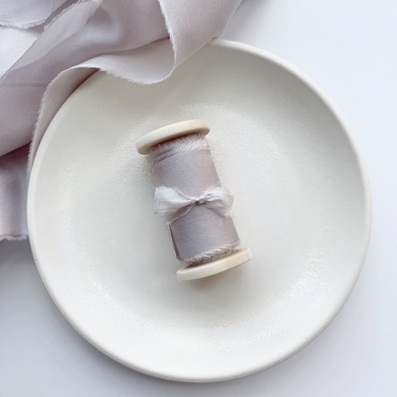 Mist Silk Ribbon | Hand Dyed Silk ribbon on Wood Spool - 包装材料 - 丝．绢 灰色