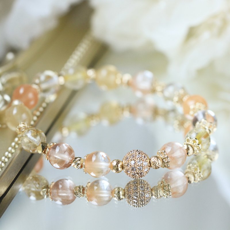 金发晶 红兔毛 钛晶。招财女性健康平安水晶手链 7~ 8mm 黄石公园 - 手链/手环 - 水晶 多色