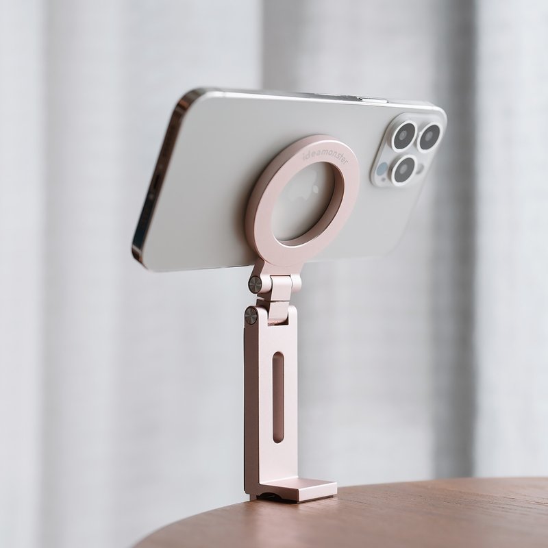 ShimmerMag 铝合金磁吸旅行手机支架 | 360度 MagSafe - 手机座/防尘塞 - 铝合金 粉红色