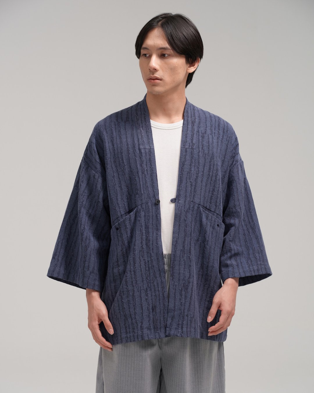 Unisex：和服 (蓝色) - 女装休闲/机能外套 - 棉．麻 蓝色