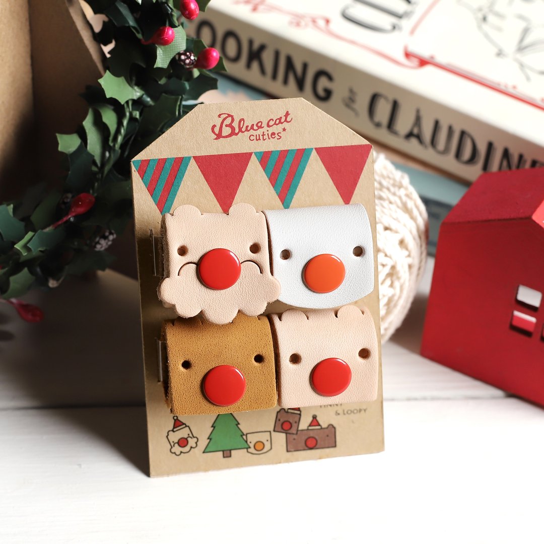 【圣诞礼物 交换礼物】Xmas Tinny 真皮革集线器 老人雪人麋鹿4入 - 卷线器/电线收纳 - 真皮 红色