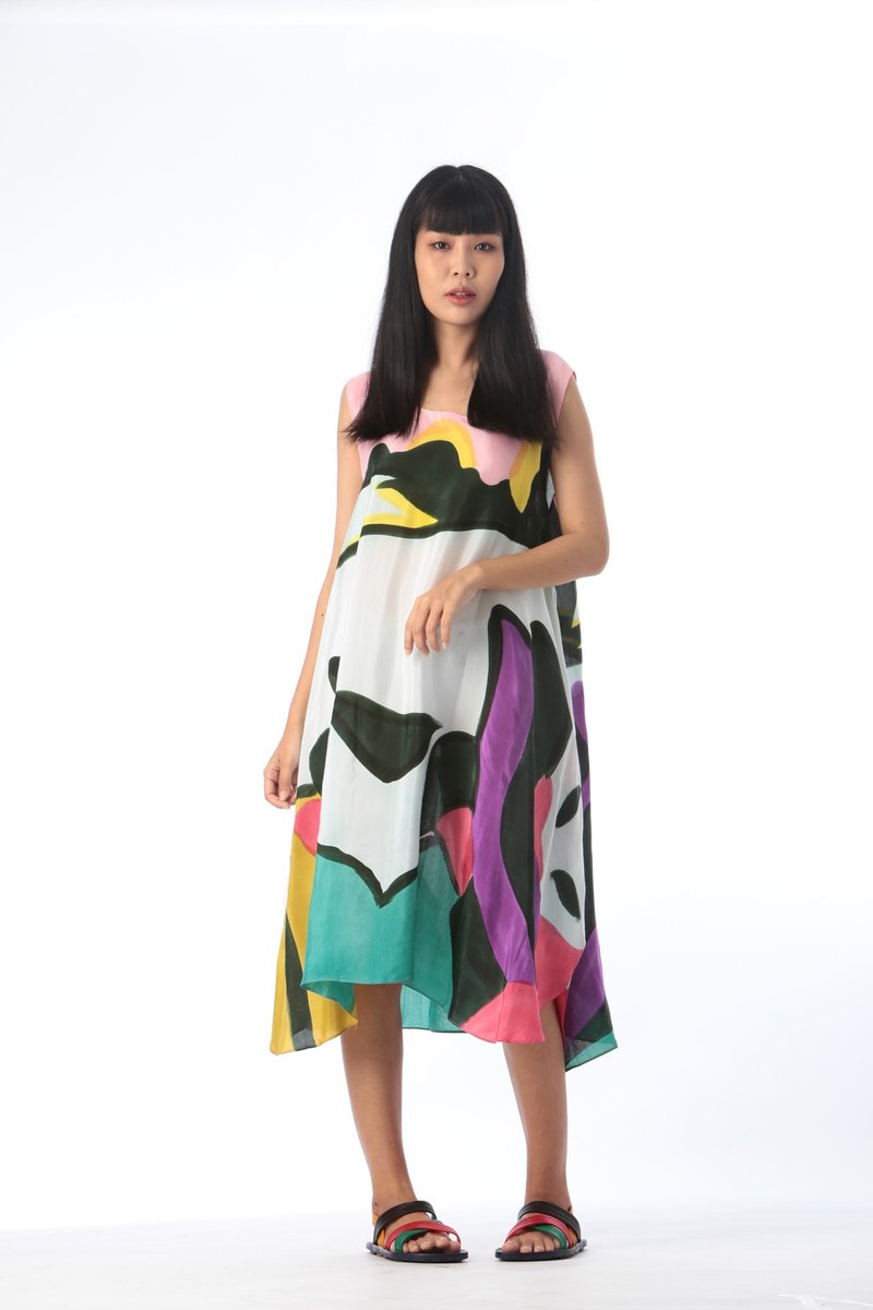 Dress Hand Paint Soft Cotton Silk for Yoga Vacation Holidays - 洋装/连衣裙 - 棉．麻 粉红色