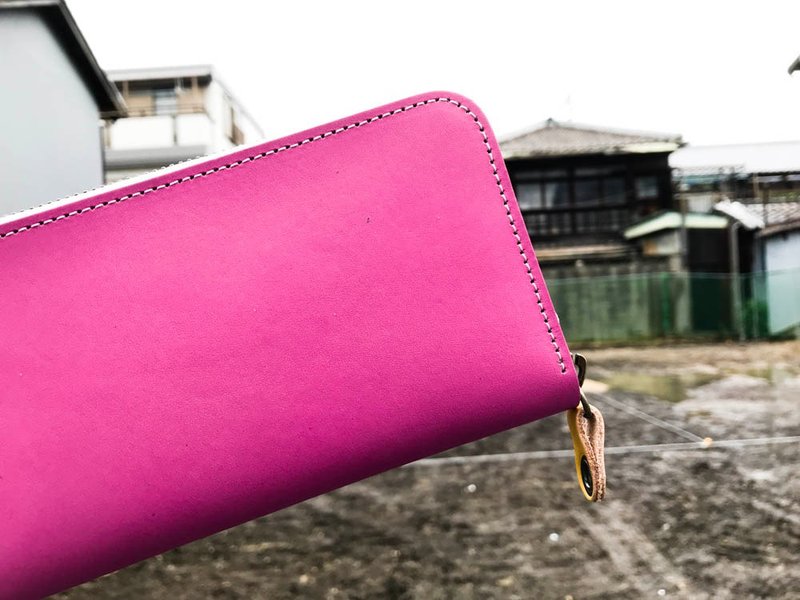 ROUND Classic pink pink round zip wallet Smartphone is also OK RZW-PNWW-RCY-W - 皮夹/钱包 - 真皮 粉红色