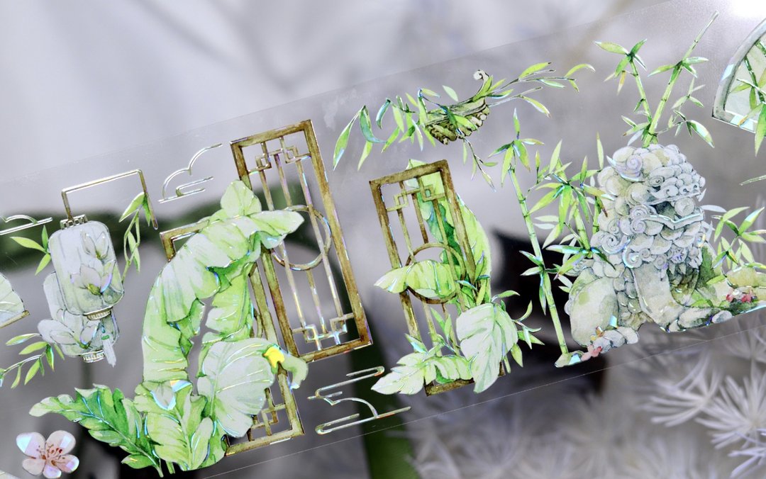 撷碧夏 PET 和纸胶带 贝壳光 台灣大年 10米卷 - 纸胶带 - 其他材质 绿色