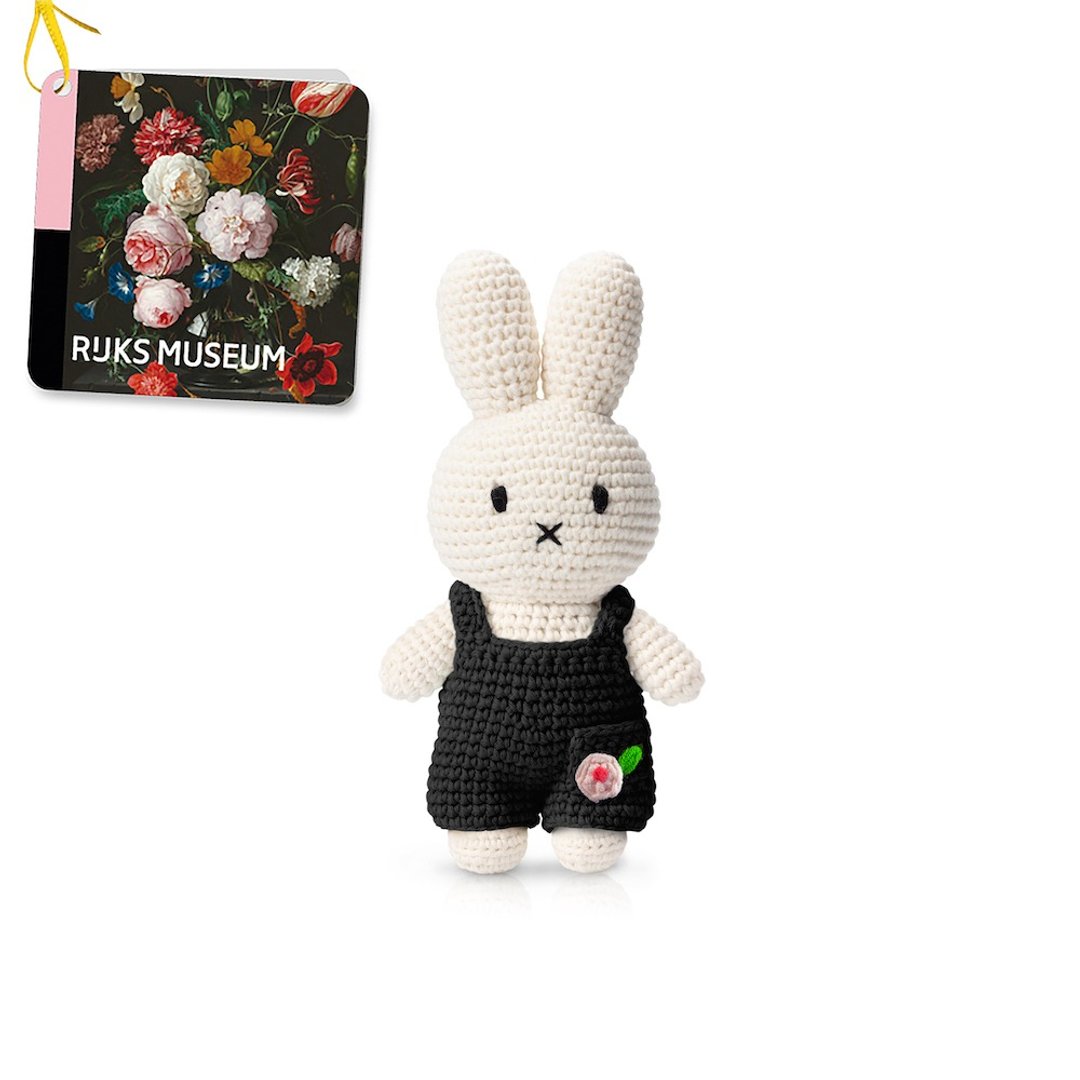 荷兰Miffy米飞兔【miffy&荷兰美术馆经典小花黑吊带裤】米菲娃娃 - 玩偶/公仔 - 棉 黑色