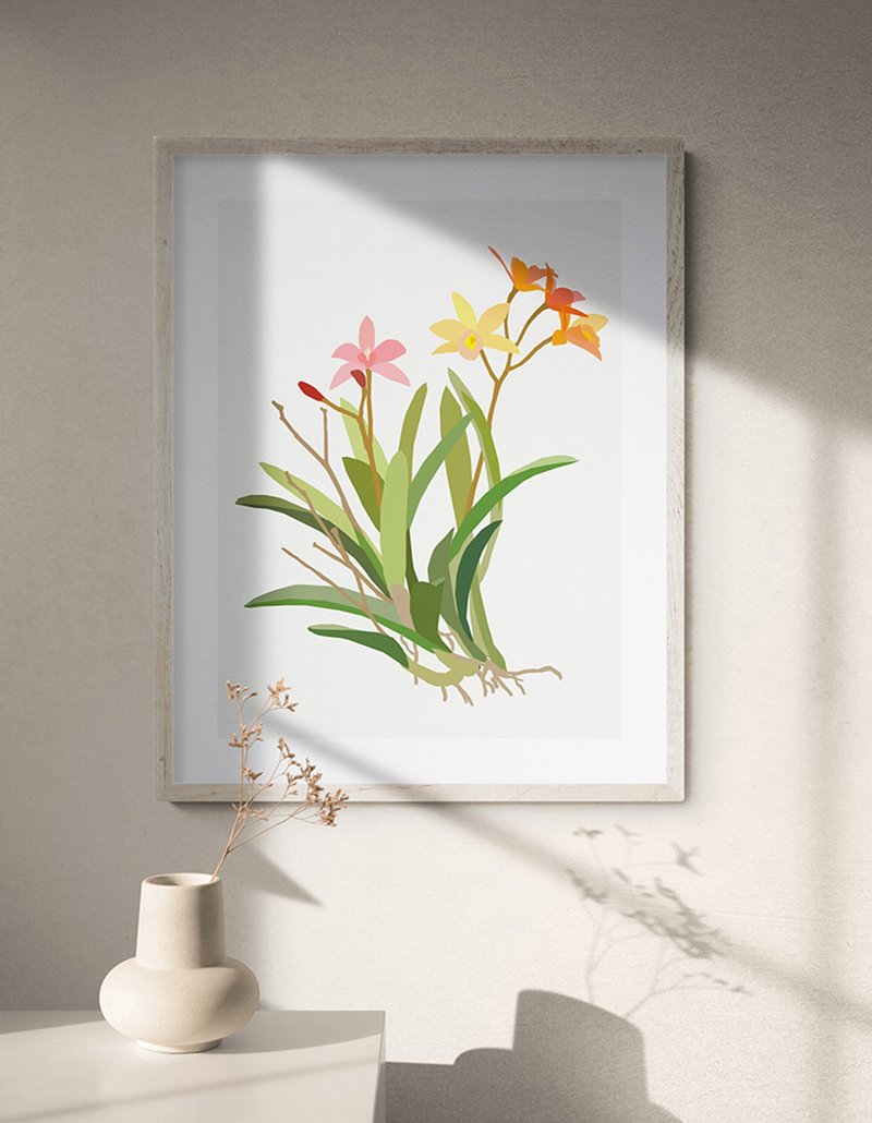 Christmas Gift WrappingOrchid flower art print, Poster art for interior decorati - 海报/装饰画/版画 - 纸 橘色