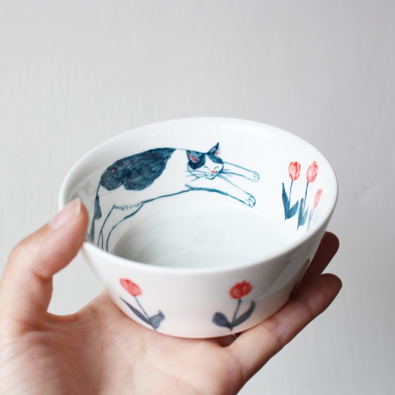 奔驰猫和郁金香　小碗 - 碗 - 陶 蓝色