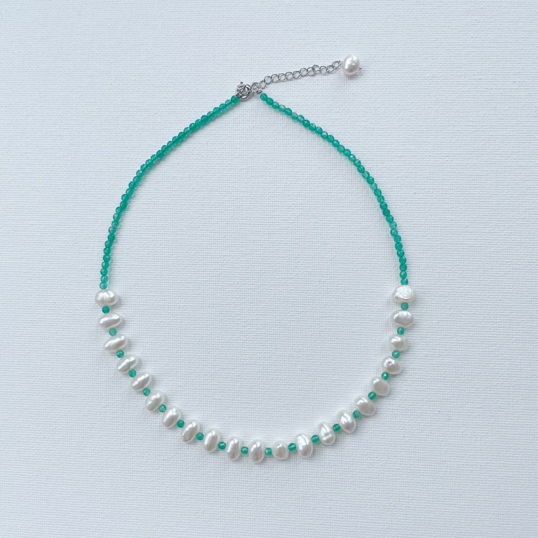 KARAFURU Green agate and freshwater pearl choker - 项链 - 宝石 绿色