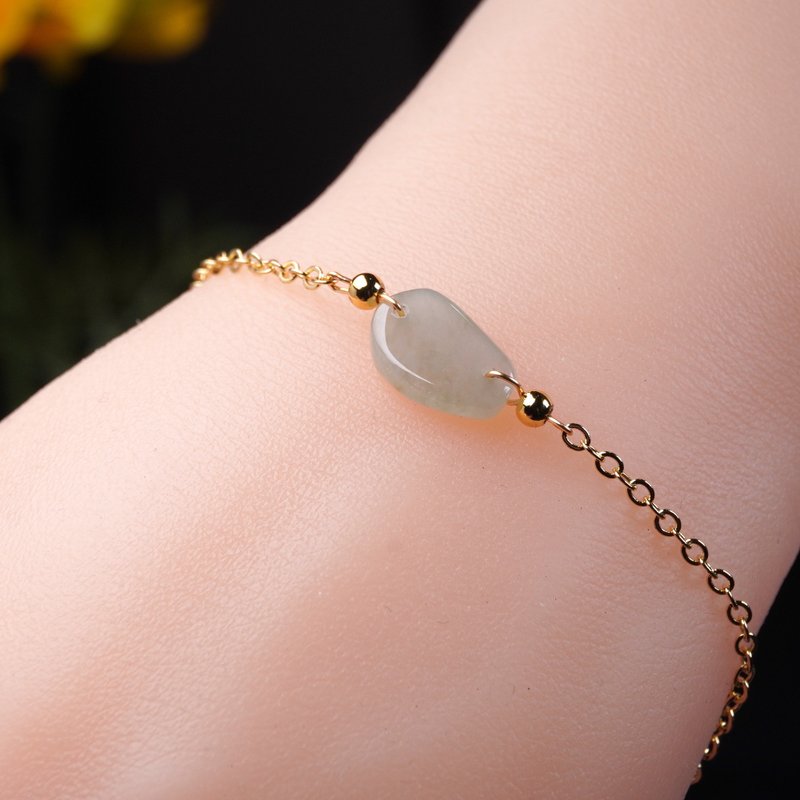 冰种翡翠随形手链 14K包金 | 天然缅甸玉A货翡翠 | 送礼 - 手链/手环 - 玉石 绿色