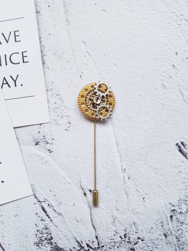 蒸汽庞克金属胸针齿轮胸花一字针插针 - 胸针 - 其他金属 金色
