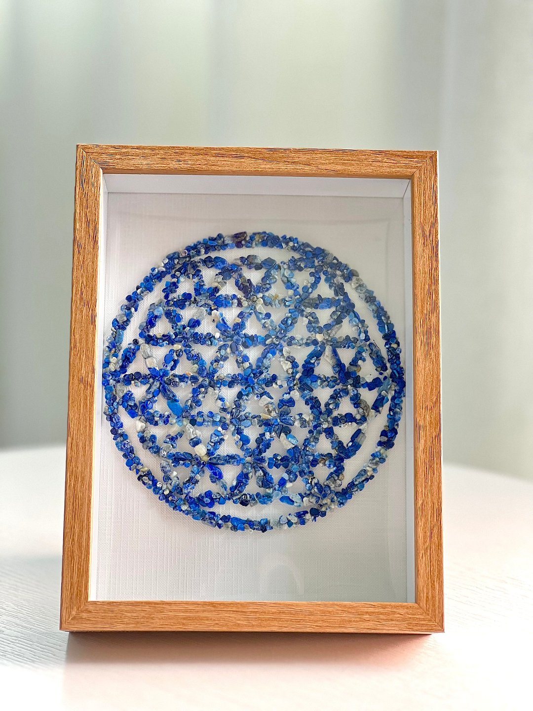 青金石/曼陀罗花/水晶画/天然水晶/装饰画/能量水晶阵/招财 - 画框/相框 - 宝石 蓝色